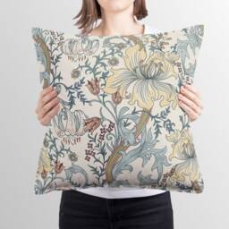 William Morris Pillow Cover - Soft Faux Suede Fabric Enchanted Golden Lily Design Blue Slate Manilla Decorative Antique Cushion - thumbnail 3