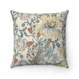 William Morris Pillow Cover - Soft Faux Suede Fabric Enchanted Golden Lily Design Blue Slate Manilla Decorative Antique Cushion - thumbnail 4