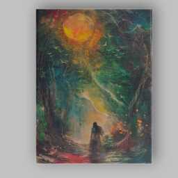 Enchanted Moonlit Forest Lone Woman Fantasy Watercolour Canvas Wall Art Print Decor Picture Ready To Hang - thumbnail 1