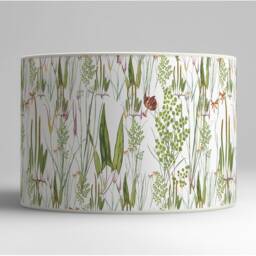 Ecological Cylindrical Lampshade, Illustration Of Wild Herbs & Flowers, Green Natural Palette, Available in Lampshade Suspension - thumbnail 2