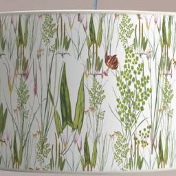 Ecological Cylindrical Lampshade, Illustration Of Wild Herbs & Flowers, Green Natural Palette, Available in Lampshade Suspension - thumbnail 3