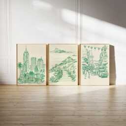 Set Of 3 Hong Kong Posters, Asia City Wall Art, Skyline Print Set, Modern Travel Artwork, Urban Home Decor, Night Cityscape Style - thumbnail 2