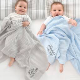 Personalised Twins Cellular Baby Blankets Set Of Two - thumbnail 1
