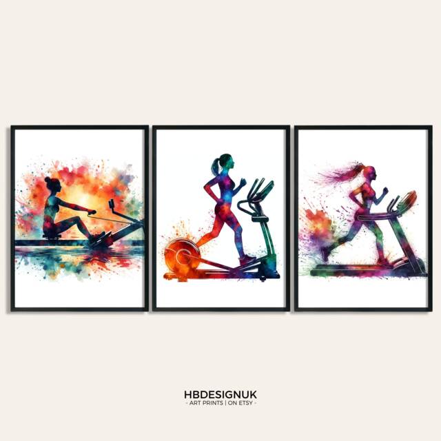 Rowing Woman Watercolour Print - Set Of 3 Gym Girl Posters - Wall Art Women Poster Fitness Decor Home Artwork - image 1