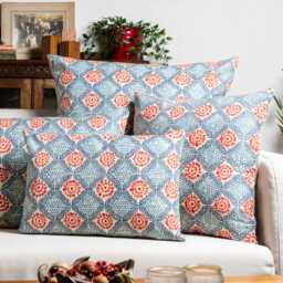 Cordoba Print Cushion in Navy Blue. Geometric Floral Batik Design. Bci-Approved 100% Cotton. 17x17 - thumbnail 3