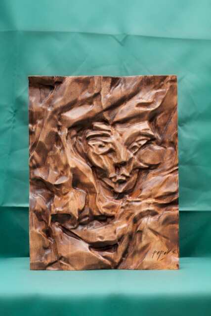 "Original Artwork, Wood Wall Art, Bas-Relief Sculpture, ""Behind The Curtain" - image 1