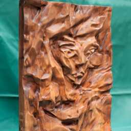 "Original Artwork, Wood Wall Art, Bas-Relief Sculpture, ""Behind The Curtain" - thumbnail 2