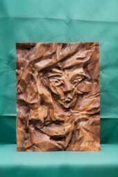 "Original Artwork, Wood Wall Art, Bas-Relief Sculpture, ""Behind The Curtain" - thumbnail 1