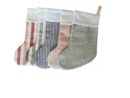 Personalized Linen Striped Christmas Stocking, Farmhouse Decor - thumbnail 1