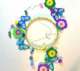 Mobile With Felt Butterflies, Flowers, Pom-Poms, Beads & Mirrors - thumbnail 1