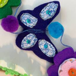 Mobile With Felt Butterflies, Flowers, Pom-Poms, Beads & Mirrors - thumbnail 4