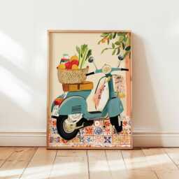 Food Poster, Grocery Basket Print, Market Wall Art, Kitchen Decor, Pantry Fresh Produce Shopping Gift - thumbnail 1