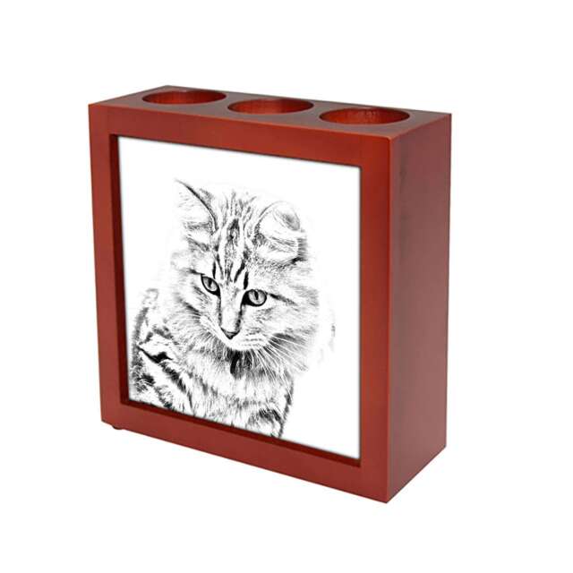 American Bobtail - Wooden Stand For Candles/Pens With The Image Of A Cat New Collection - image 1