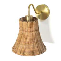 Bell - Shaped Wicker Shade & Brass Wall Lamp, Bedroom, Powder Room Lighting - thumbnail 4
