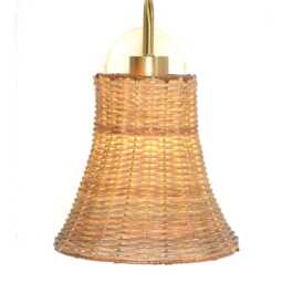 Bell - Shaped Wicker Shade & Brass Wall Lamp, Bedroom, Powder Room Lighting - thumbnail 3