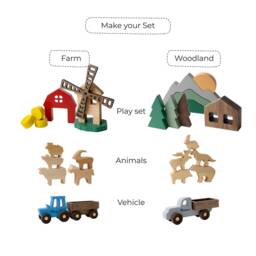 Wooden Safari Play Set Personalized Jeep Toy Car Bulding Blocks For Toddlers Montessori Toys 1 2 3 Year Old Gift Baptism Boy - thumbnail 2