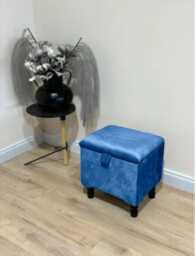 Handmade Blue Velvet Ottoman Small Footrest, Storage Box - thumbnail 1