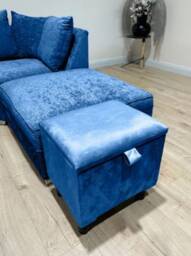Handmade Blue Velvet Ottoman Small Footrest, Storage Box - thumbnail 2