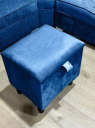 Handmade Blue Velvet Ottoman Small Footrest, Storage Box - thumbnail 3