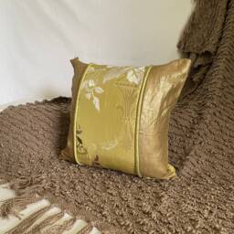 "Embroidered Silk Pillow Cover Green Metallic Linen, Designers Guild - 16""x 16" - thumbnail 2