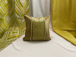 "Embroidered Silk Pillow Cover Green Metallic Linen, Designers Guild - 16""x 16" - thumbnail 1