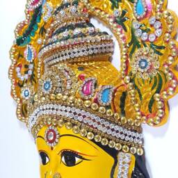 Goddess Lakshmi - For Varalakshmi Pooja , Diwali Or Wall Hanging Face Stone Decorated, Solid Alloy Built To Last - thumbnail 2