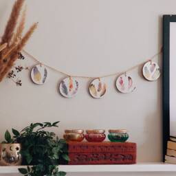 Feather Garland Boho Wooden Slice Bunting, Nature Wall Decor - thumbnail 2