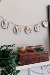 Feather Garland Boho Wooden Slice Bunting, Nature Wall Decor - thumbnail 1