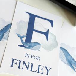 Nursery Whale Print, Decor, Deep Blue Room, Boys Initial Personalised Sea Nursery, Name Wall Art, Nautical - thumbnail 2