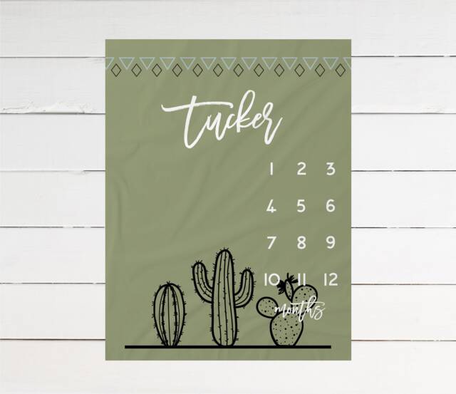 Succulent Cactus Milestone Blanket Personalized Monthly Growth Tracker Custom Baby Shower Gift For New Mom Newborn Boho Nursery - image 1