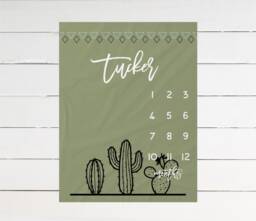 Succulent Cactus Milestone Blanket Personalized Monthly Growth Tracker Custom Baby Shower Gift For New Mom Newborn Boho Nursery