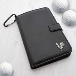 Pewter Cockerel Design - Personalised Leatherette Golf Organiser Complete With Divot Repairer, Marker, Tees, Scorecard & Pencils