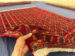 5x7 Afghan Mashwani Rug, Red Geometric Wool Area Tribal Pile Mixture Weaved Boho Handmade Bedside One Of Kind Rug - thumbnail 1