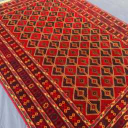 5x7 Afghan Mashwani Rug, Red Geometric Wool Area Tribal Pile Mixture Weaved Boho Handmade Bedside One Of Kind Rug - thumbnail 4
