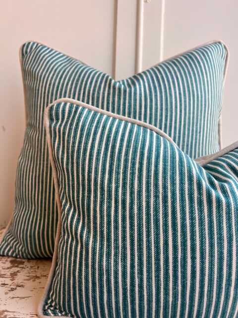 Cushions Made in Fermoie Luxury Designer Poulton Stripe Teal Green Cushion Pillow Throw Cover - image 1