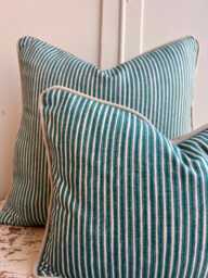 Cushions Made in Fermoie Luxury Designer Poulton Stripe Teal Green Cushion Pillow Throw Cover