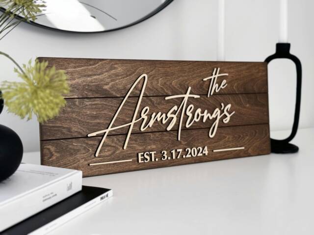 Personalized Wedding Gift For Newlywed, Last Name Established Sign, Gift Last Name, Wood Sign, Family Sign - image 1