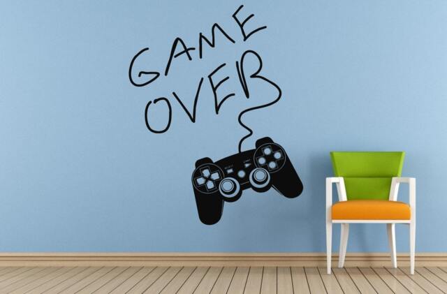 Play Game Video Games Button Logo Over Controller Joystick Consul Room Wall Vinyl Mural Art Decor Decal Sticker L1636 - image 1