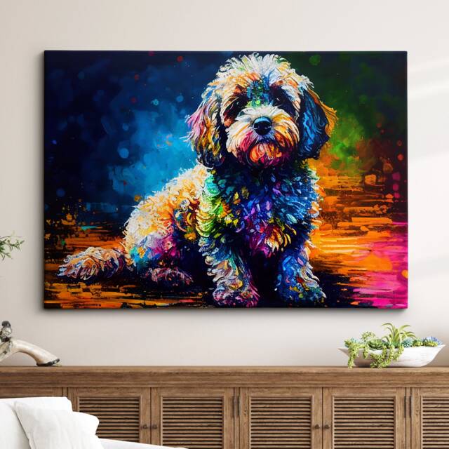 Colorful Cockapoo Dog Pet Abstract Modern Oil Painting Wall Art, Framed Canvas Poster Print, Home Kitchen Office Room Decor, Gifts - image 1