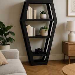 Coffin Bookshelf Reclaimed Wood Goth Shelving Unit - thumbnail 3