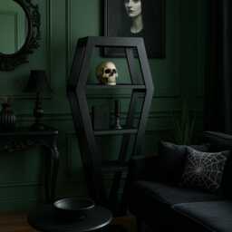 Coffin Bookshelf Reclaimed Wood Goth Shelving Unit - thumbnail 2