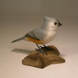 Tufted Titmouse Hand Carved & Painted Wooden Bird - thumbnail 2