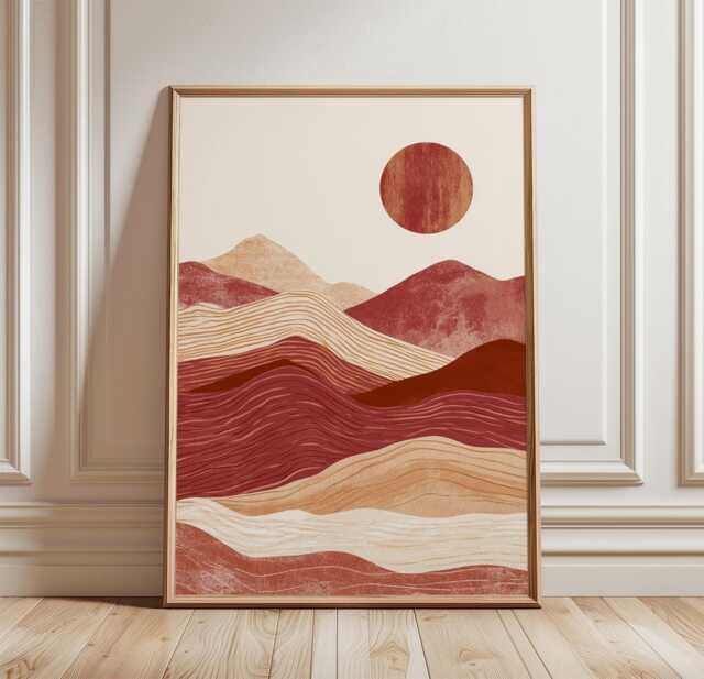Abstract Desert Landscape Poster, Terracotta Mountain Wall Art, Paper Print - image 1