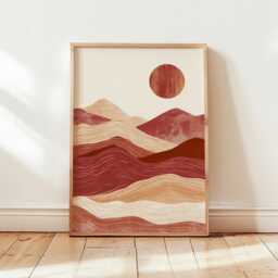 Abstract Desert Landscape Poster, Terracotta Mountain Wall Art, Paper Print - thumbnail 4