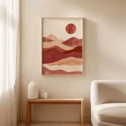 Abstract Desert Landscape Poster, Terracotta Mountain Wall Art, Paper Print - thumbnail 3