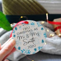First Married Snowflake Christmas Ceramic Decoration - Mr & Mrs Wedding Bauble 1st Xmas - thumbnail 4