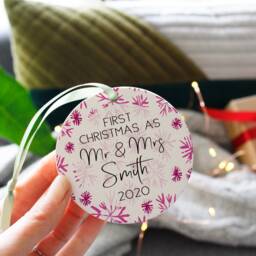 First Married Snowflake Christmas Ceramic Decoration - Mr & Mrs Wedding Bauble 1st Xmas - thumbnail 2
