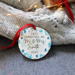 First Married Snowflake Christmas Ceramic Decoration - Mr & Mrs Wedding Bauble 1st Xmas - thumbnail 3