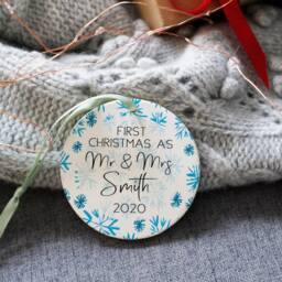 First Married Snowflake Christmas Ceramic Decoration - Mr & Mrs Wedding Bauble 1st Xmas