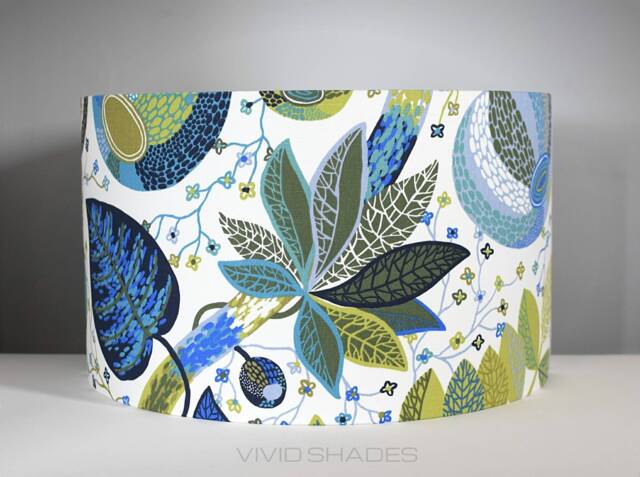 Green & Blue Lampshade Scandinavian Fabric 30cm To 45cm Diameter Handmade By Vivid Shades, Funky Botanical Flower Floral Leaf Tropical - image 1